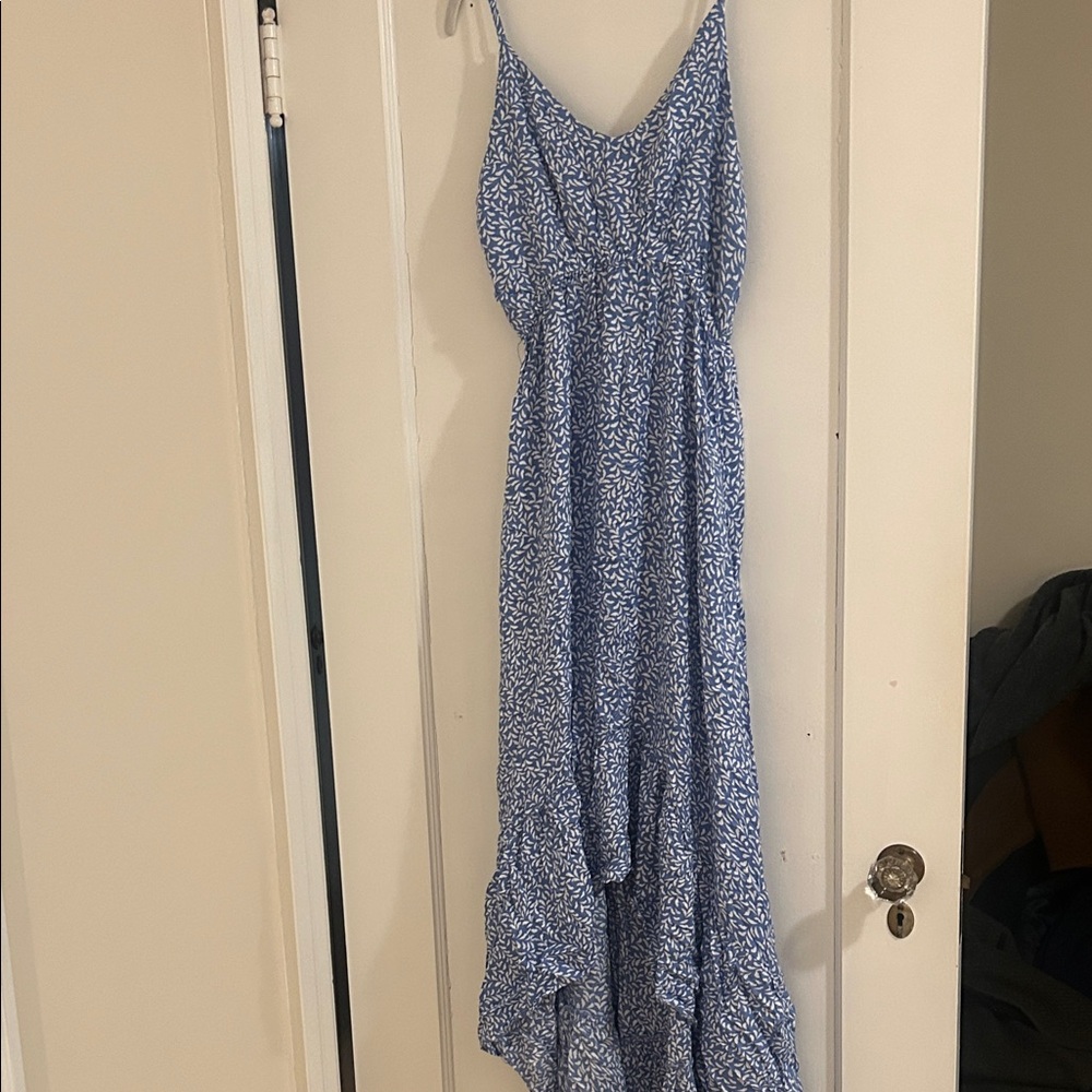 Blue Floral Maxi Dress with Adjustable Spaghetti Straps